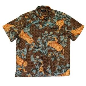 Urban Outfitters Short Sleeve Satin Shirt Men's XL Jungle Tiger Animal Print